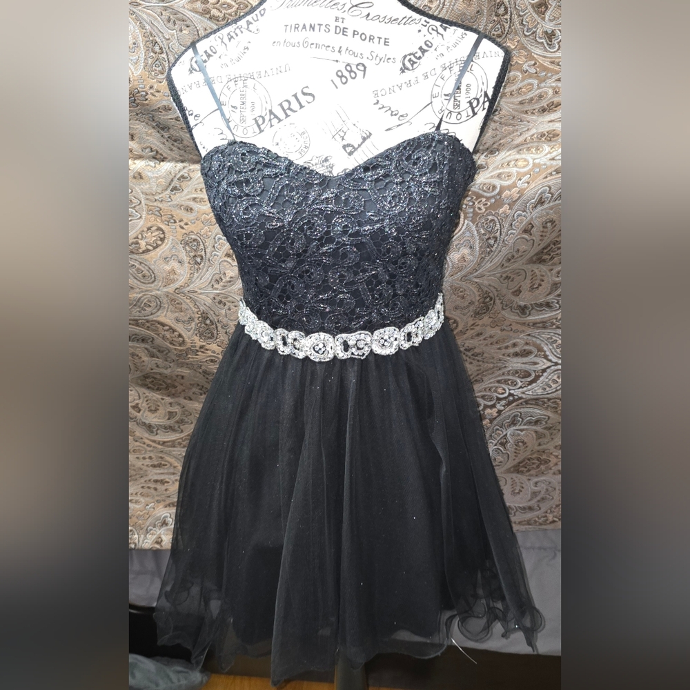 Lace top black cocktail dress. Size 7.
